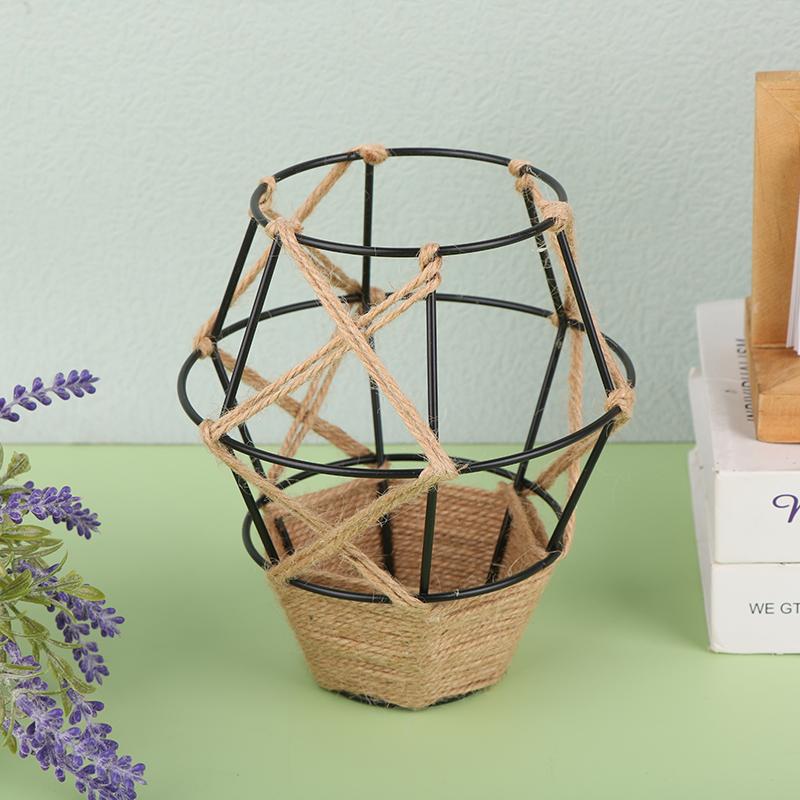 Mini Metal Cage Light Shades With Woven Hemp Rope - Vintage Farmhouse Pendant Lampshades For Home And Commercial Spaces