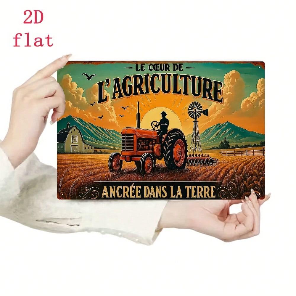 

Rusty Vintage Tractor and Mill Metal Wall Poster, Country Living Room Decor 7.8x11.8 Inch
