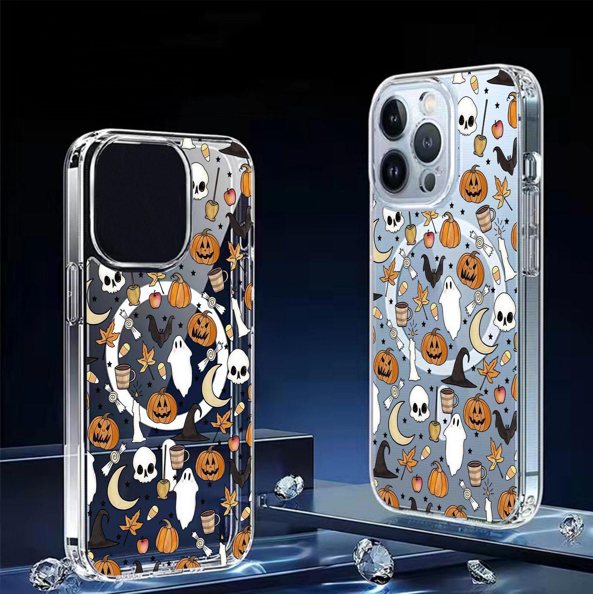 Halloween Magnet-Compatible Transparent Case for iPhone 15/16/17 Pro Max iPhone 16 Pro