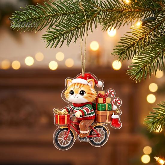 Christmas Stocking Tags Cat Pendant with Hanging Rope, 2D Flat Acrylic Ornament for Xmas Tree Cute Kitty Decor Decoration, Holiday Decor, Party