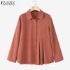 ZANZEA Women Turn Down Collar Solid Color Loose Long Sleeve Blouse