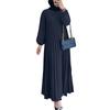 ZANZEA Women Casual O-neck Loose Long Sleeve Pleated Dress