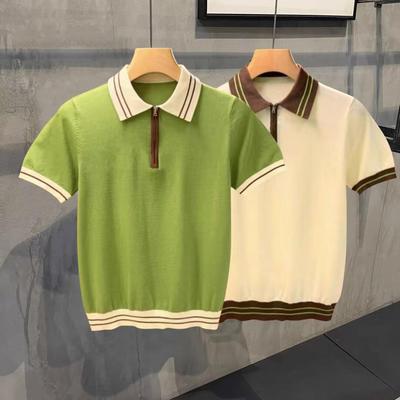 Herren Koreanischer Stil Eisseide Kurzarm Poloshirt mit Halbreißverschluss