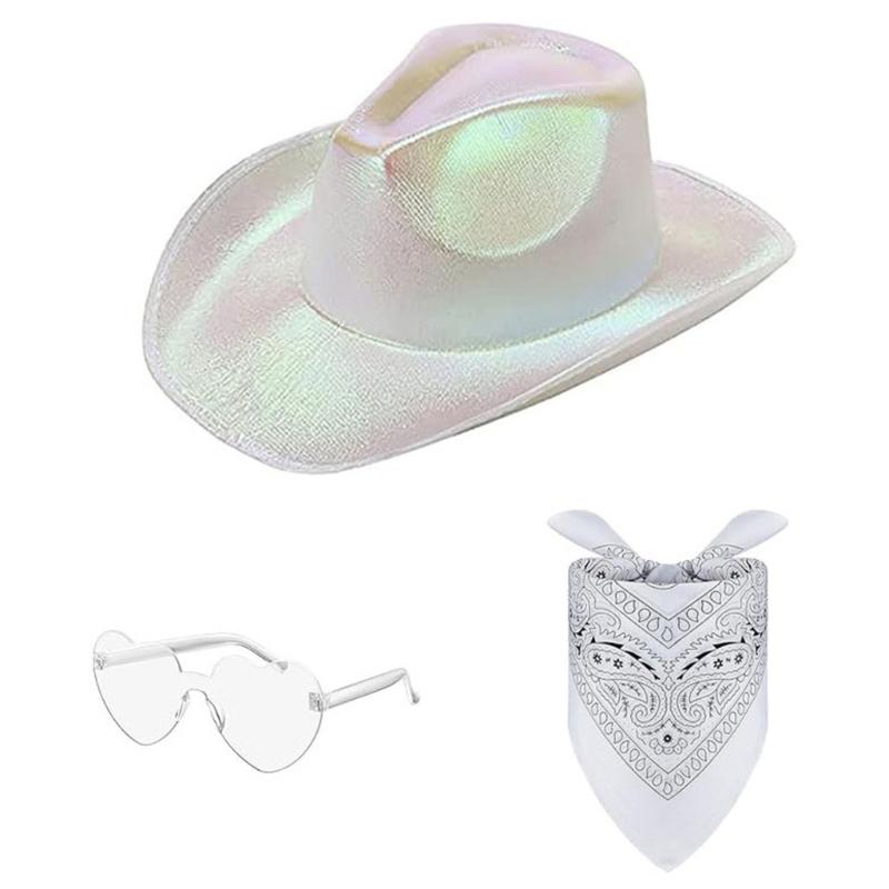 Pack of 3 Carnivals Adult Cowboy Hat with Heart Sunglasses+Cashew Kerchief Adult Fedoras Hat Photography Costume