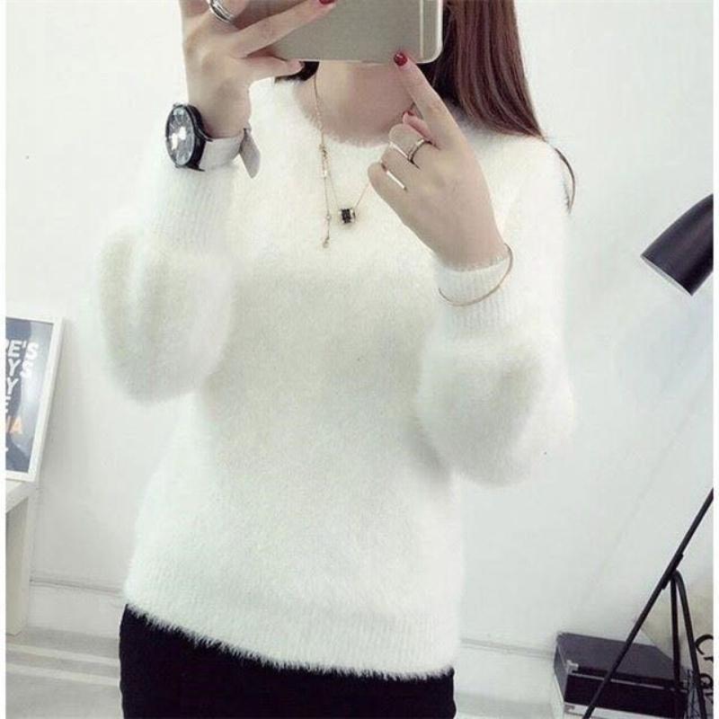 Jesień i Zima Sweter Casual z Długim Rękawem z Okrągłym Dekoltem Kobiety Dzianinowe Bluzki Sweter Pulower