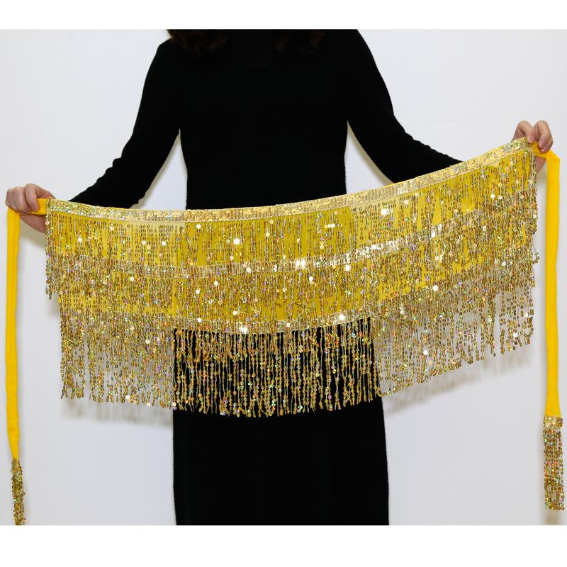 

Sequin Halloween Tassel Fringe Skirt Belly Dance Belt Costume Hip Wrap Scarf Yellow
