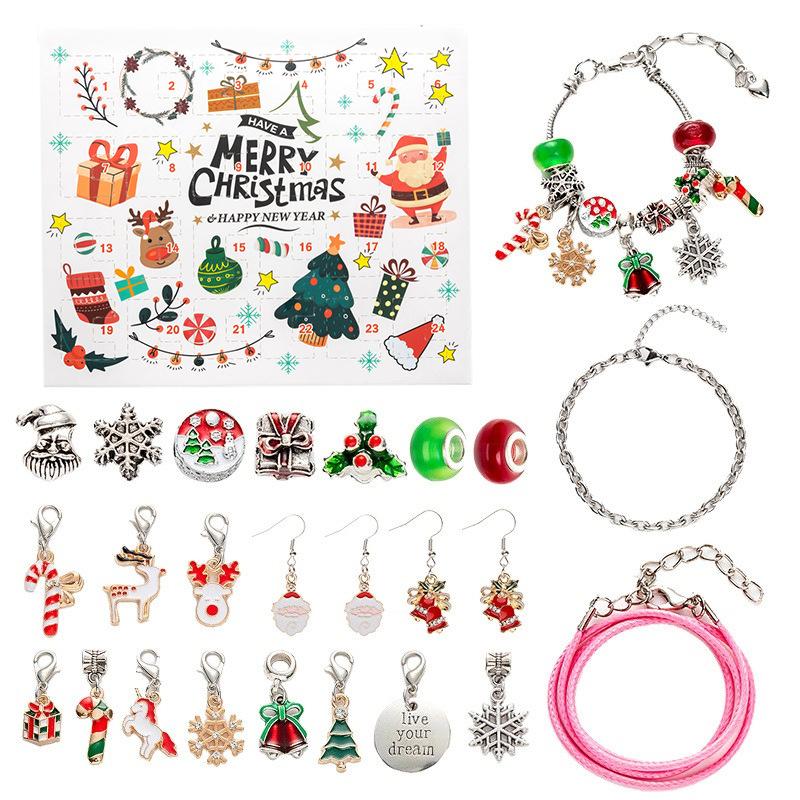 Collana dell'Avvento di Natale Scatola a Sorpresa Orecchini a Bottone Scatola Regalo Foro Gioielli Musicali Scatola a Sorpresa Regalo Calendario del Countdown 24