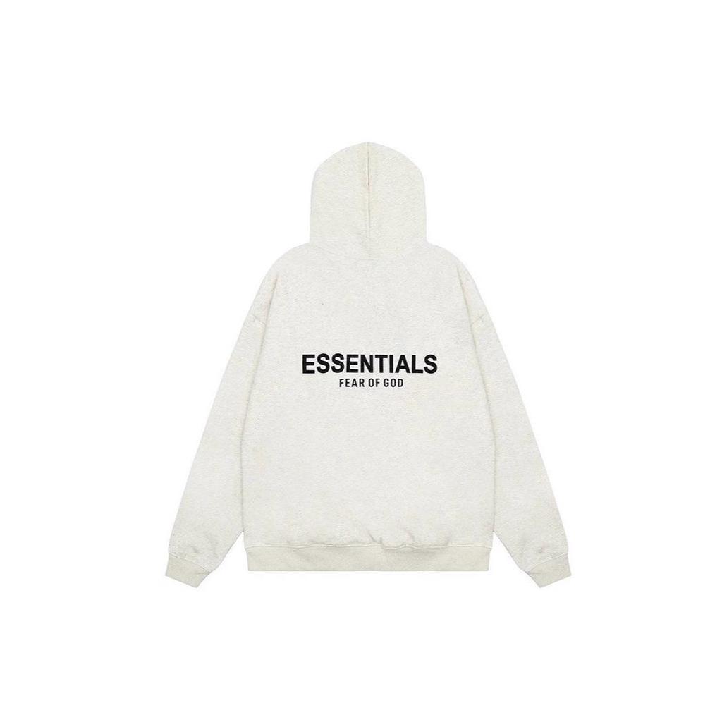 2025 ESSENTIALS All-Silicone Hooded Sweatshirt with Black Letter Flocking - Trendy Cross-Border FOG Double Line Design