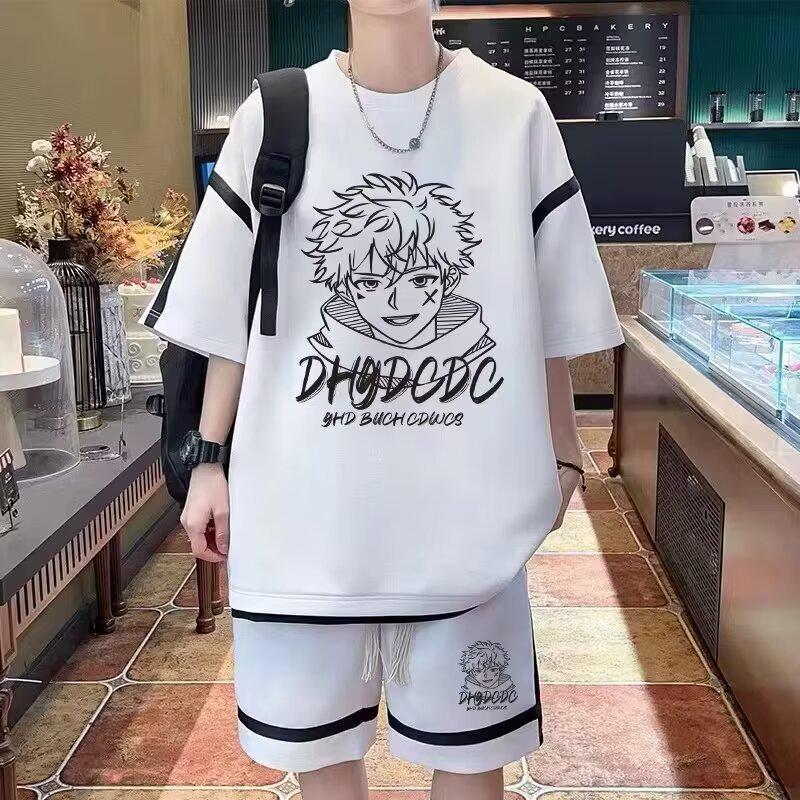 Cartoon Plus Size Boys' Summer Sports Set - Waffle Shorts & Short Sleeve Two-Piece