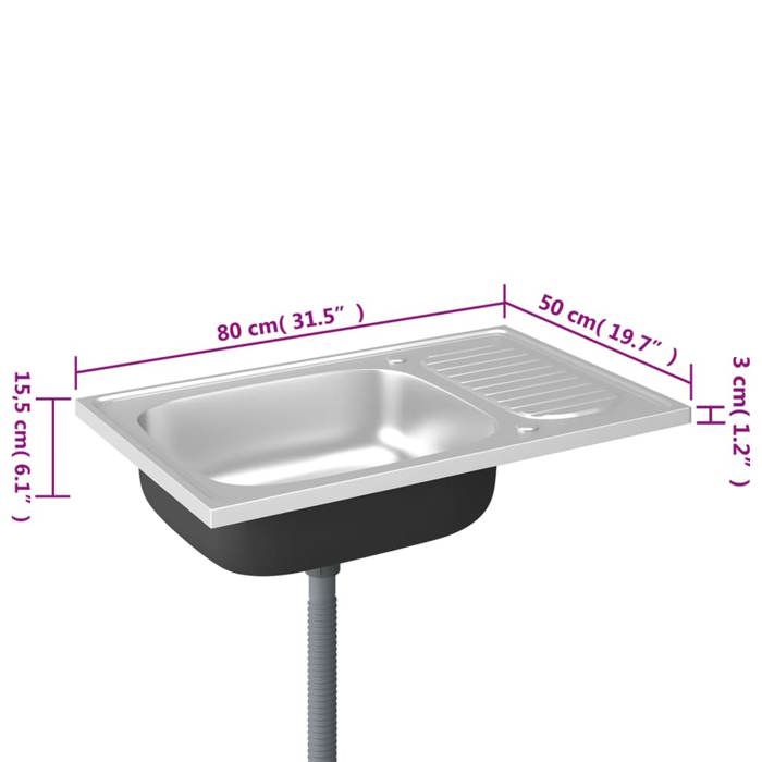 VidaXL Jeu d'Evier de Cuisine et Egouttoir Evier Encastré Lavabo de Cuisine Maison Intérieur Argenté 800x500x155 mm Acier 147232