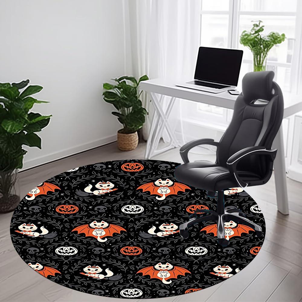 1PC Halloween Cats Office Round Area Rug, Mat Suitable For Office, Under Office Chairs Bedroom Living Room Home Decor, Room Deco