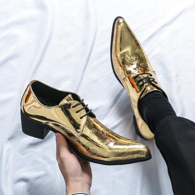 2024 Spring Man Original Handmade High-heeled Pointed Lace Up Shoe Luxury  Wedding Party Golden Party Leather Loafers Shoes