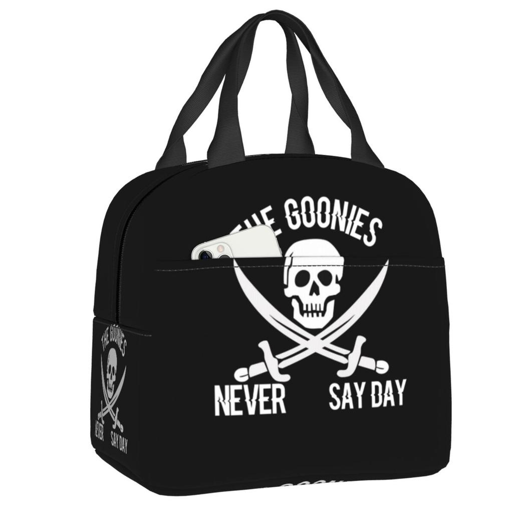 Benutzerdefinierte The Goonies Never Say Die Isolierte Lunchtaschen für Arbeit Schule Horror Abenteuerfilm Wiederverwendbare Thermokühlbox Bento Box