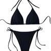 Women's Solid Color Triangle Bikini - Lace-up, High Elasticity, Quick-dry, Breathable, Removable Padding, Sexy Swimwear