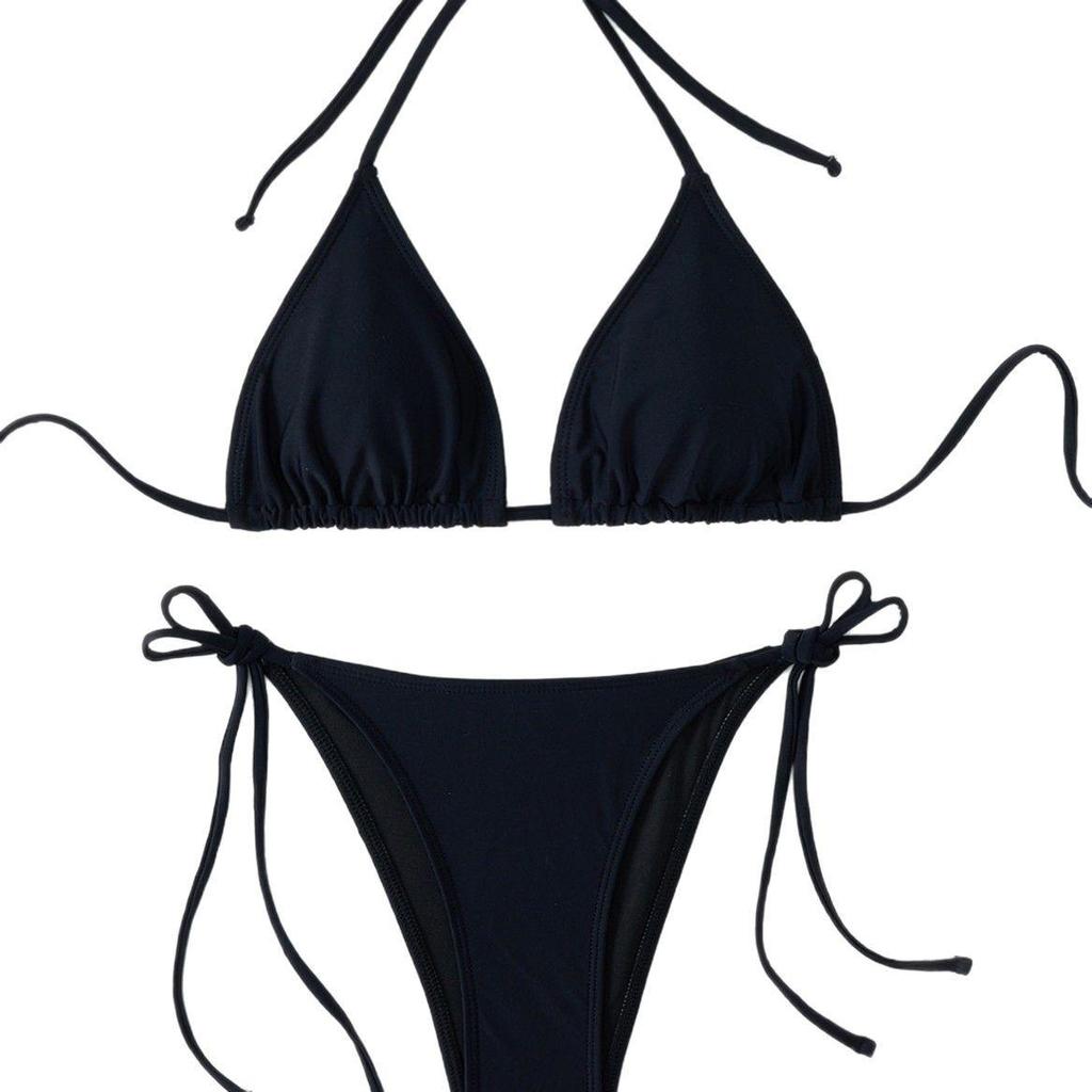 Women's Solid Color Triangle Bikini - Lace-up, High Elasticity, Quick-dry, Breathable, Removable Padding, Sexy Swimwear