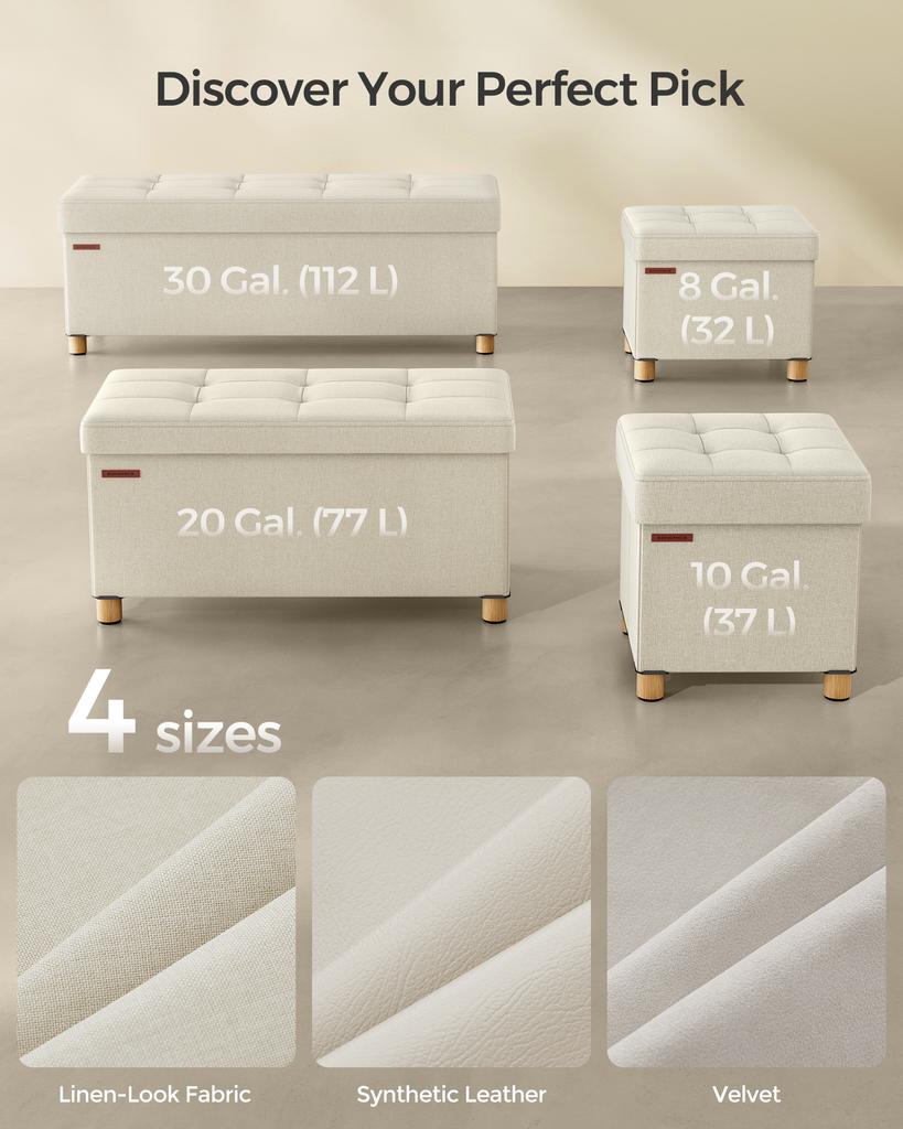 SONGMICS Storage Ottoman Bench, Foldable Ottoman Foot Rest with Legs, End of Bed Bench, Storage Chest, Load up to 300 kg, for Living Room, Bedroom