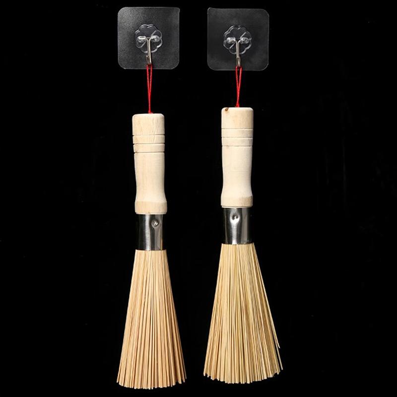 1Pcs Natural Bamboo Pot Brush Long Handle Wok Cleaning Brush Dish Brush Kitchen Tool Supplies For Home Restaurant