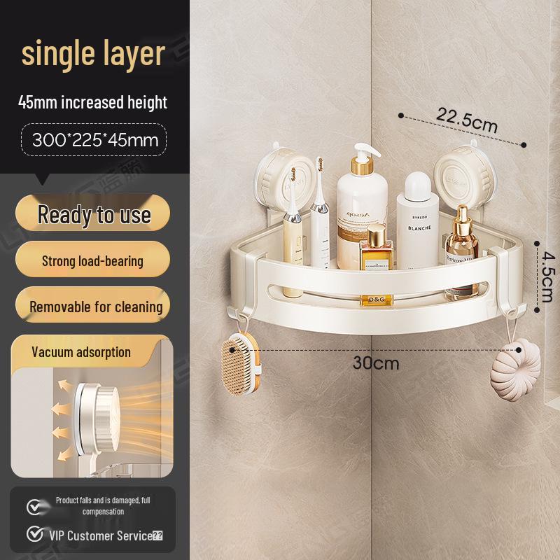 

Gun Gray Suction Cup Bathroom Shelf: No-Drill Wall-Mounted Triangle Storage for Shower, Washstand, and Toilet.