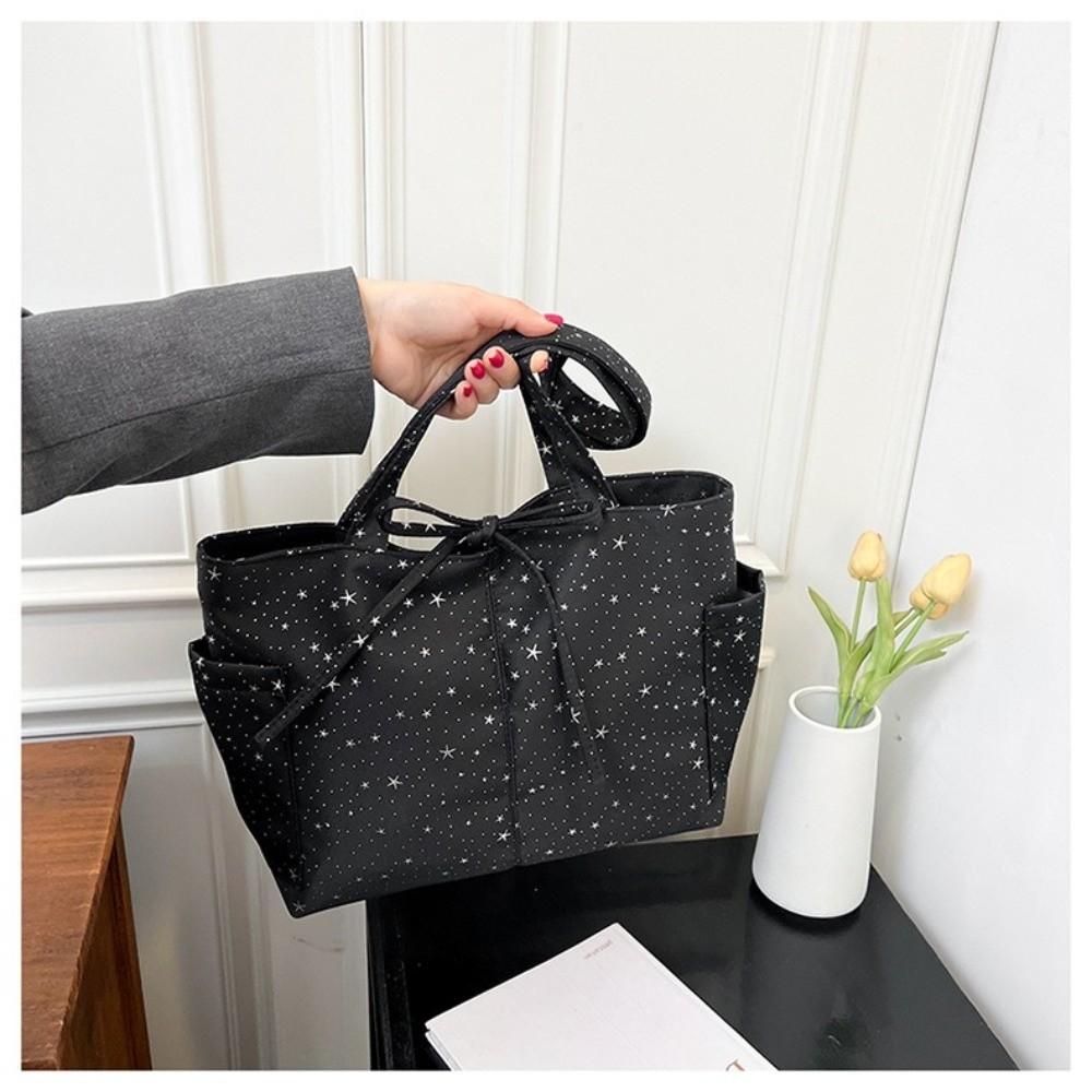 New Canvas Material Tote Bag Large Capacity Korean Style Shoulder Handbag Star Rhinestone Shopping Tote Bag Commute