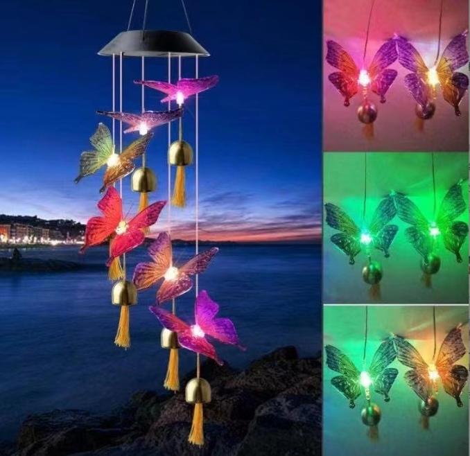 Solar Wind Chime Butterfly Wind Chimes Light 6LED Color Changing Solar Powered Butterfly Lights Outdoor Garden Decoration