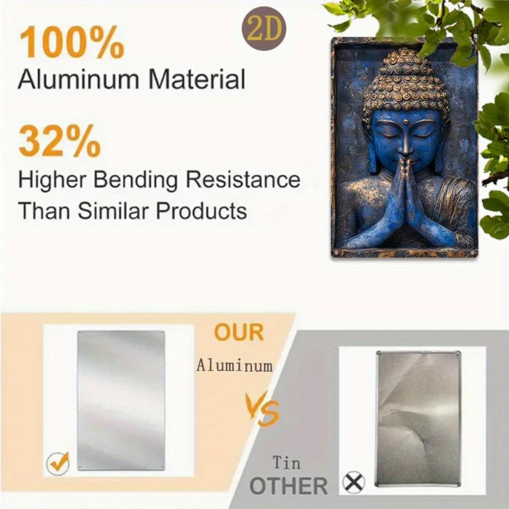 Vintage Aluminum Blue Buddha Sign - Praying Hands Statue Design, 8x12inch, Ideal Yacht & Living Room Decor