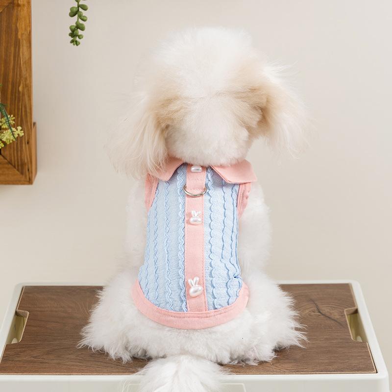 Spring and summer dog clothes jacquard knitted polo collar vest teddy bear kitten puppy pet dog dog clothing