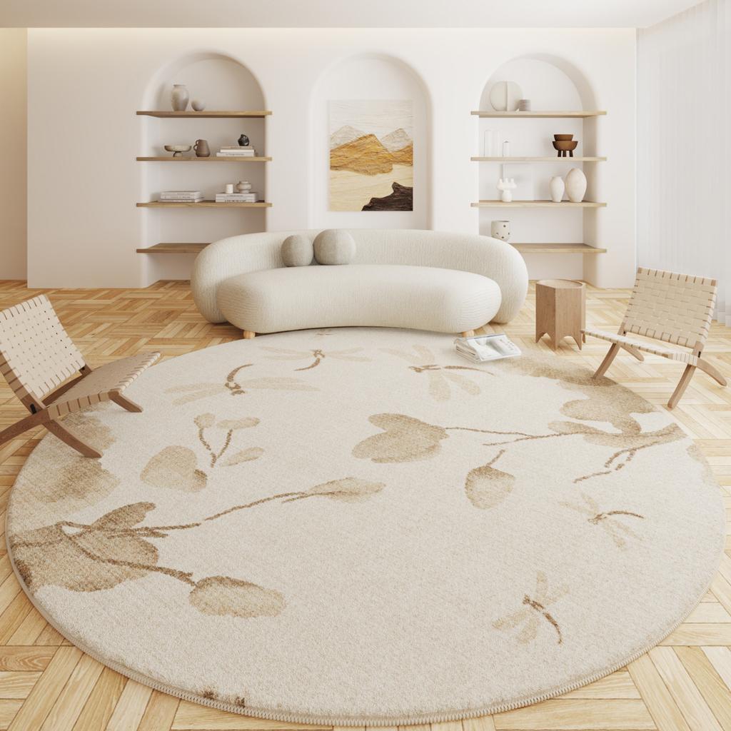 Cream Style Living Room Decoration Round Carpet Light Luxury Rugs for Bedroom Fluffy Soft Study Rug Thick Plush Lounge Floor Mat