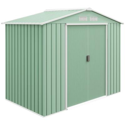 Garden Shed, 2 Sliding Doors, Ventilation Windows, Floor Frame, Rust-Free, Steel, Light Green, 2.13 X 1.30 X 1.85 M