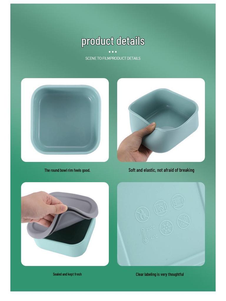 Silicone Food-Grade Square Bento Box Set with Lid for Fresh-Keeping, Microwave, and Picnic Use