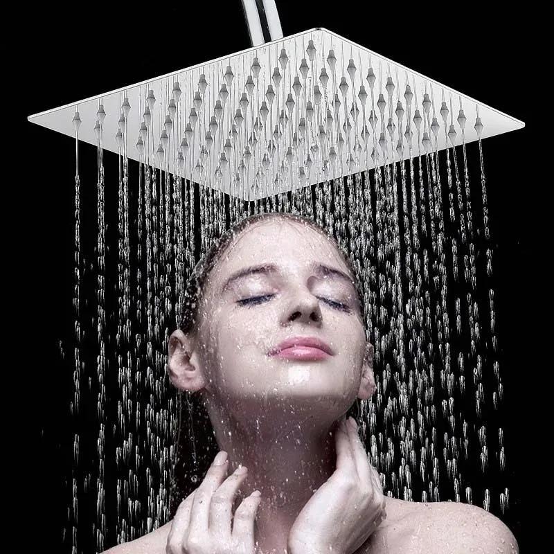 Stainless Steel 8/10/12 Inch Rainfall Shower Heads Square Showerhead Ultra Thin Waterfall Shower Head Pressurized Shower Head