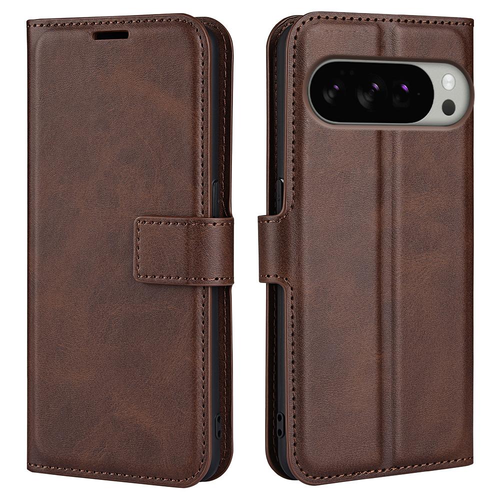 

For Google Pixel 10 Pro XL Stand Case Anti-Scratch Calf Texture Leather Phone Cover Brown