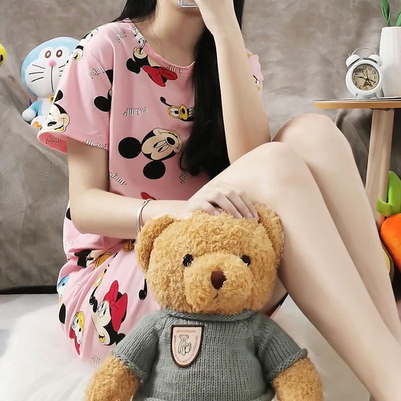 Damen Sommer Kurzarm Pyjama Set: Dünn, Lässig, Lockere Passform, 7/8-Hose - Ideal für Zuhause