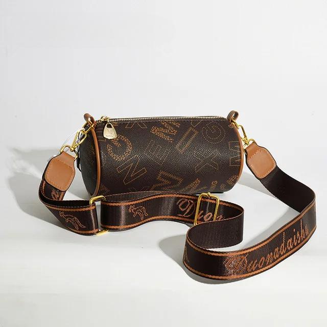 

Мягкие кожаные сумки через плечо для женщин, модная напечатанная цилиндрическая сумка-мессенджер с широким ремнем