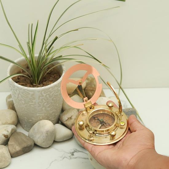 Brass Sundial Compass with Leather Case, 8.89 Cm Navigation Instrument Nautical Gift Handmade Collectible Best Gift Item