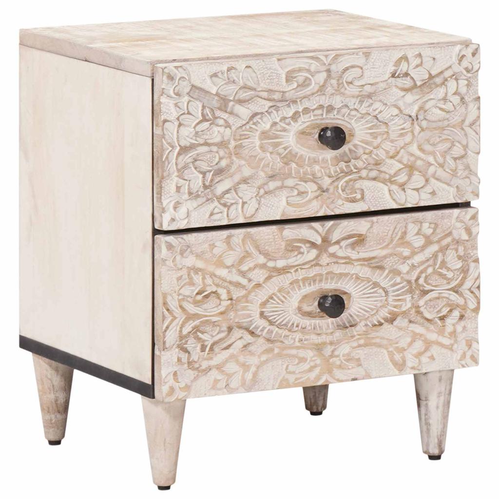 Nightstand White 40 x 33.5 x 46 cm Solid Mango Wood