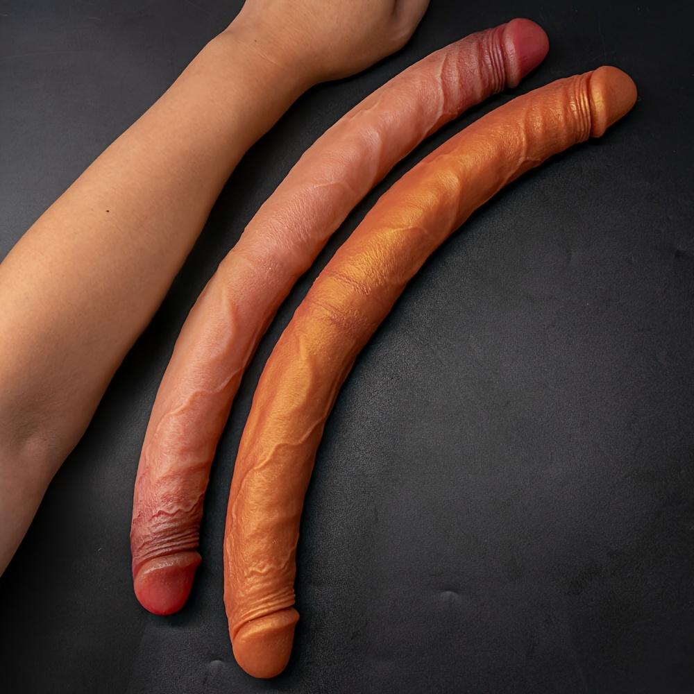 Double Head Realistic Male Masturbator, U-Shaped, Double Head, Liquid Silicone, Non-Electric, Without Battery, for Women