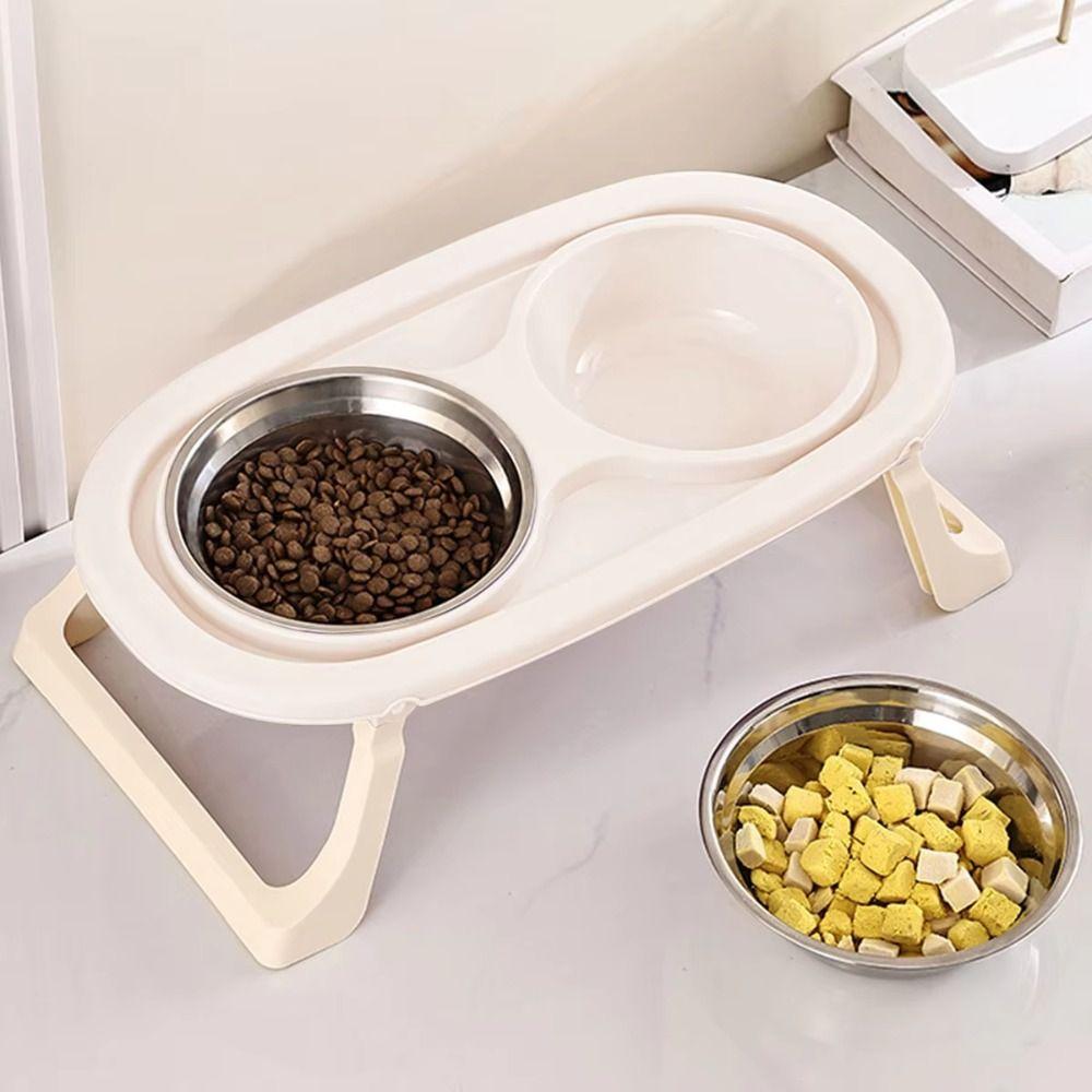 Anti-flip Pet High Footed Bowl Double Bowls Pet Water Feeder Container  for Kitten/Puppy/Bunny