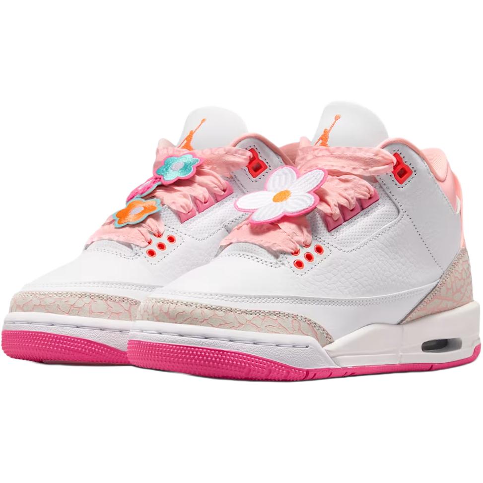 Air Jordan 3 Retro GS Wiosenne Kwiaty Trampki Dziecięce Różowy Perłowy-Różowy Hiper-Pomarańczowy-Różowy-Kwiatowy Różowy-Świecący Jasny Turkusowy-Sail II0599-600
