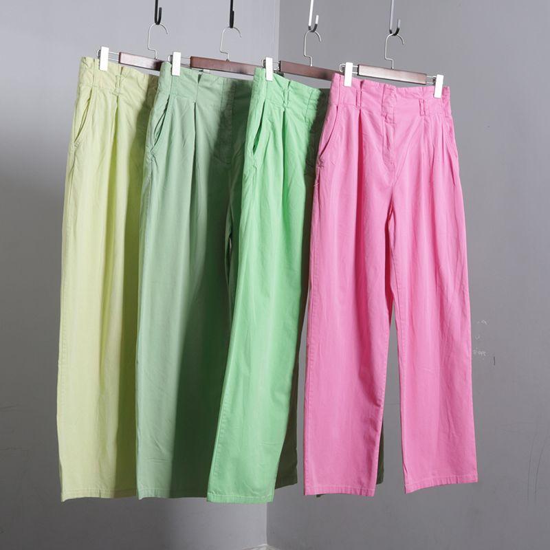 

Color Thin Retro High Waist All-Matching Wide-Leg Jeans Tender green 38