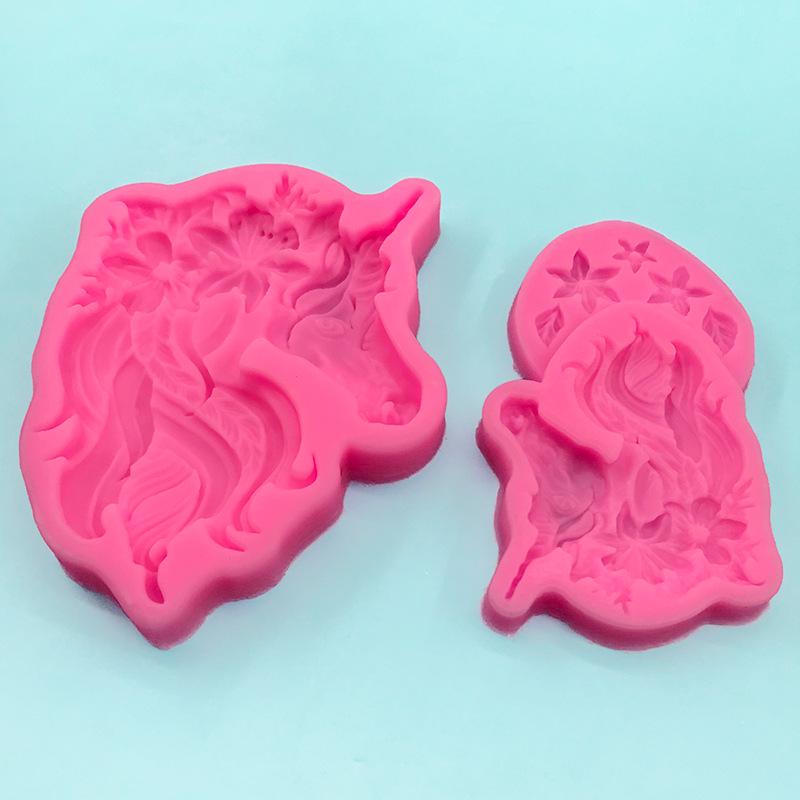 Unicorn Flower & Leaves Silicone Mold: Unicorn Head Fondant, Cake Topper, Epoxy Resin & Chocolate Mold