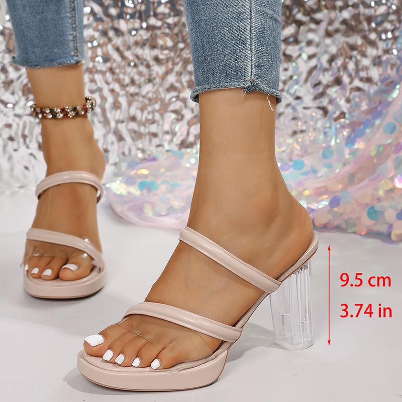 Fashion Women's Concise Super High Heel Sandals Women Transparent Square Heel Round Toe PVC Slippers Summer Plus Size Platform Slides