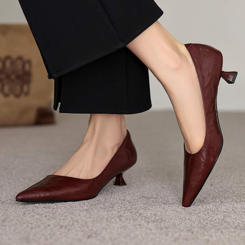 Krazing Pot Sheepskin Fashion Summer Spring Autumn Summer Slip On Party Women Pointed Toe Med Heels Pumps