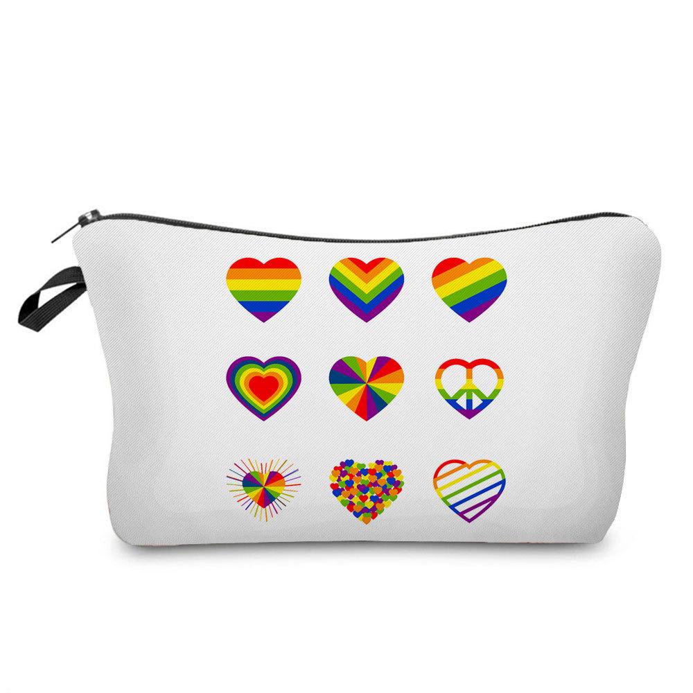 Women Rainbow heart Print Cosmetic Bag Toiletries Organize Travel Storage Case 6374 CLE