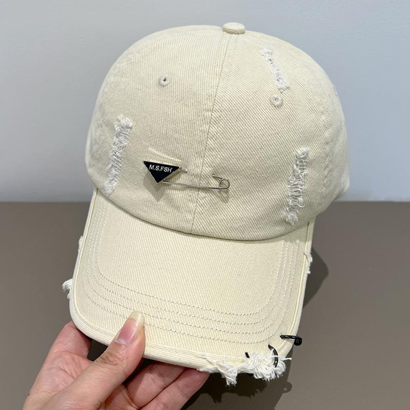 Fashion Washed Polished Hole Soft Top Baseball Cap Children Metal Pin Trendy Big Head Circumference Peaked Cap Men