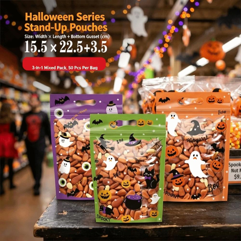 Composite Film Halloween Treat Bags Resealable Zipper Resealable Food Bags Cookie Packaging