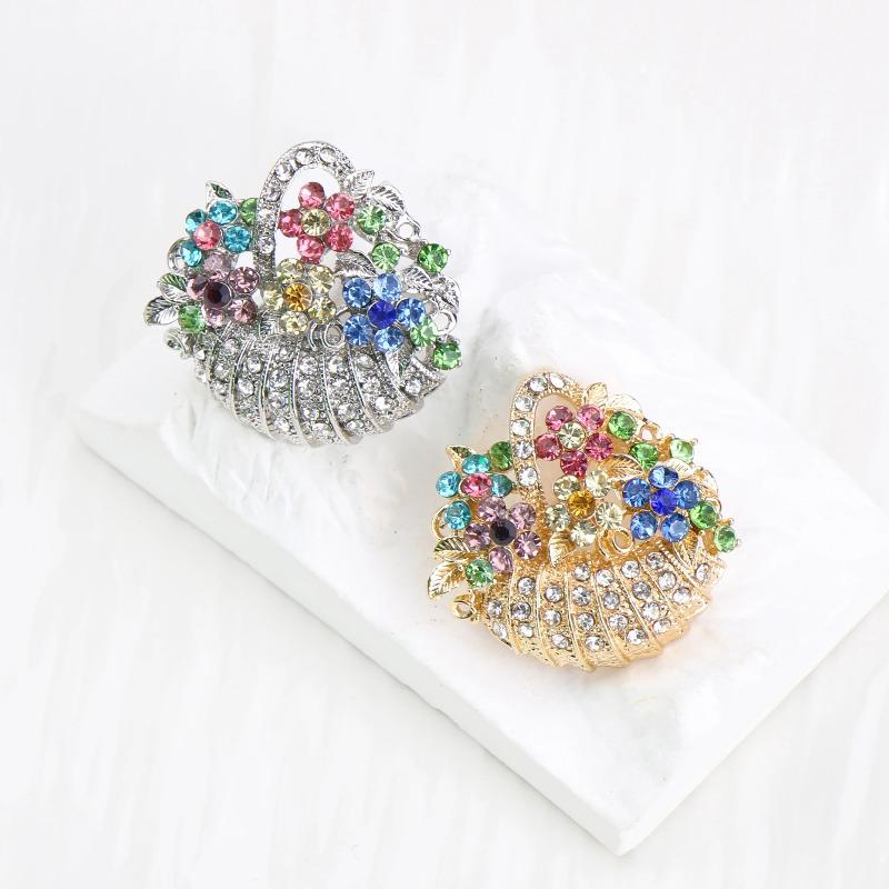 Rhinestone Creative Flower Basket Brooch French Luxury Vintage Pin Fashion Niche High-end Suit Accessories Women's Corsage
