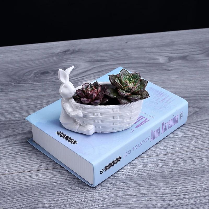 Porzellan Hasenfigur Sukkulenten Pflanztopf Dekorative Desktop Keramik Hase Blumentopf Garten Ornament Handwerkszubehör