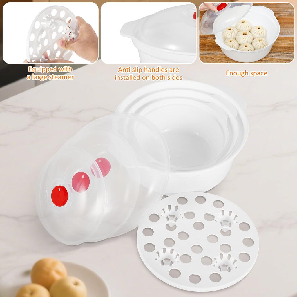 3 Pcs Microwave Bowl with Lid and Steam Rack Microwave Special Soup Bowl Plastic Microwaves Food Bowls for Kitchen Accessories