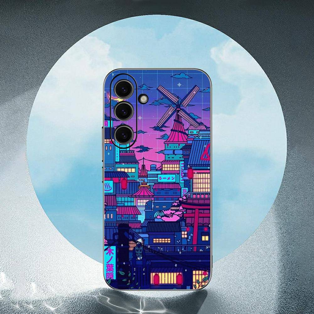 Vaporwave Glitch Anime Luxury Black Phone Case For Samsung Galaxy S23 S24 S25 Ultra S22 Plus S21