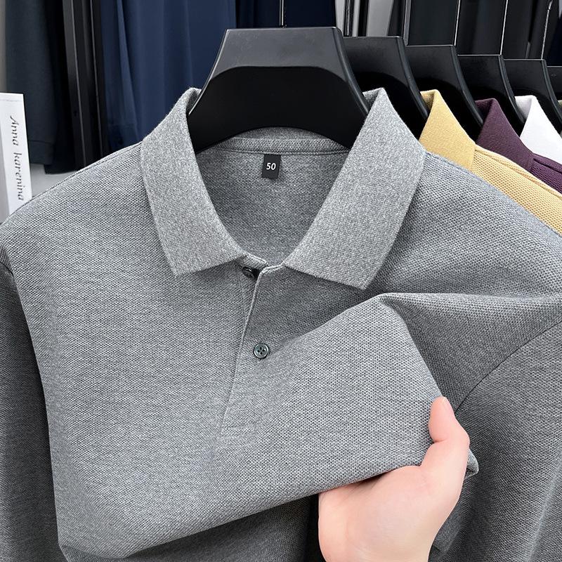 Men S Cotton Long Sleeve Polo Shirt Solid Color Casual Business Top